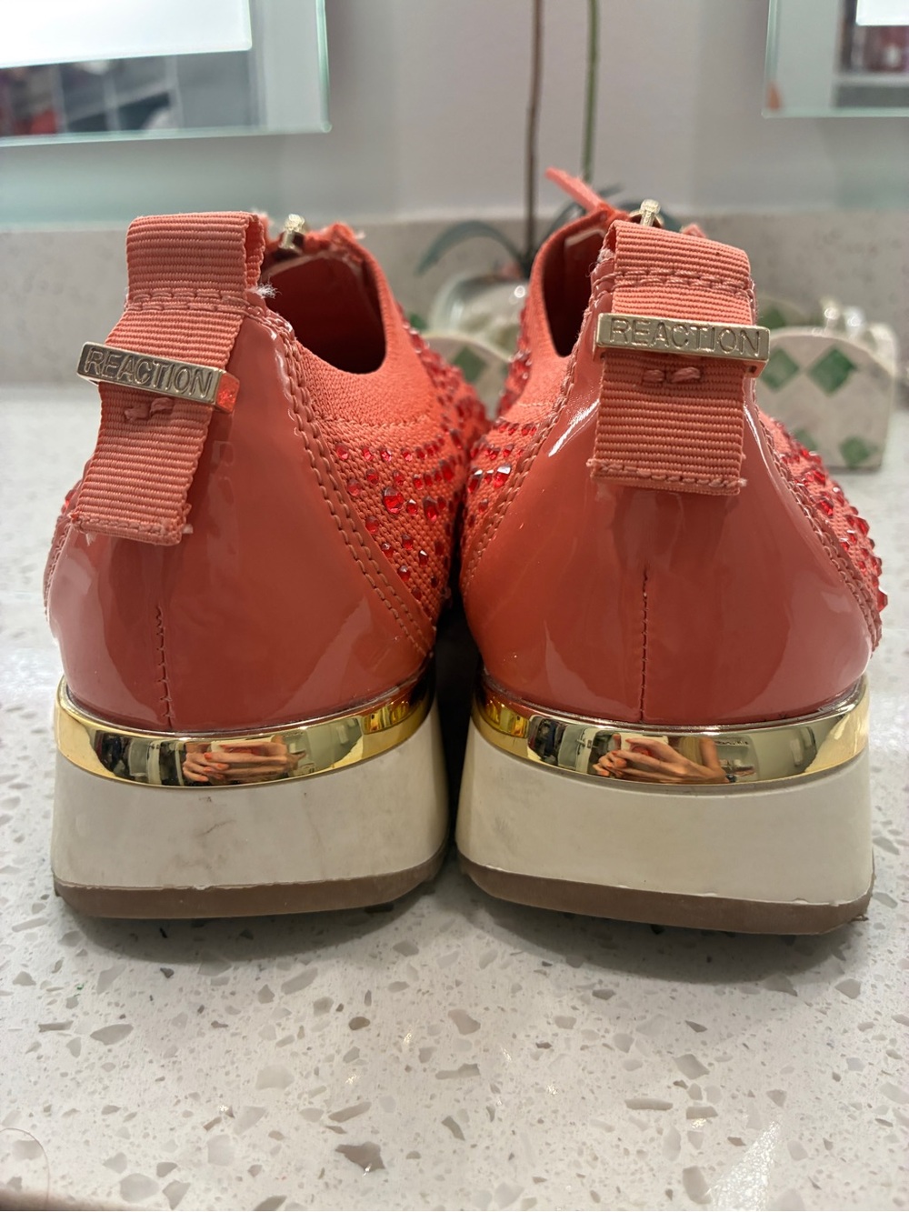 Kenneth Cole Reaction Coral Knit Slip-On Sneakers with Gold Trim - Picture 5 of 8